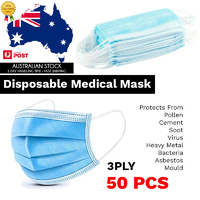 50 Pack Disposable Medical Grade Face Masks 3 Ply